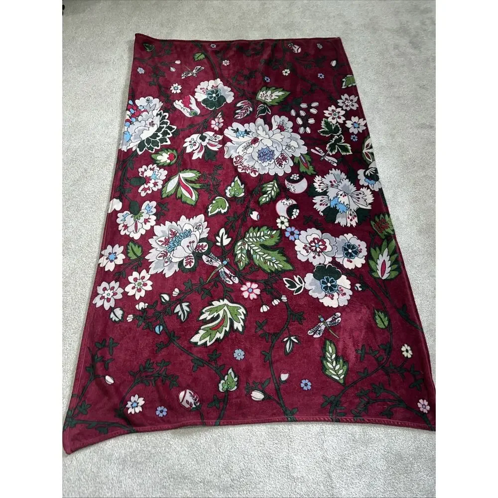 Vera Bradley Bordeaux Blooms Plush Throw Blanket 80x50 Cottagecore Floral